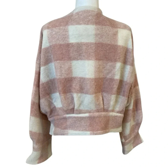 Anthropologie Ett:Twa Pink Buffalo Check Thick Open Shacket Coatigan Size Small - Picture 5 of 9